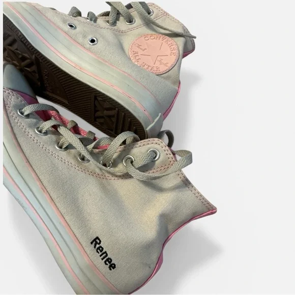 ‼️Converse All Star Chuck Taylor Custom High-Top Sneakers - Pink and Pale grey - Picture 7 of 11